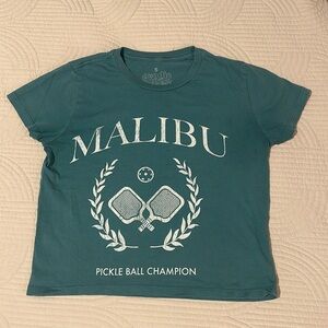 goodie two sleeves, small, green/blue, cropped tee